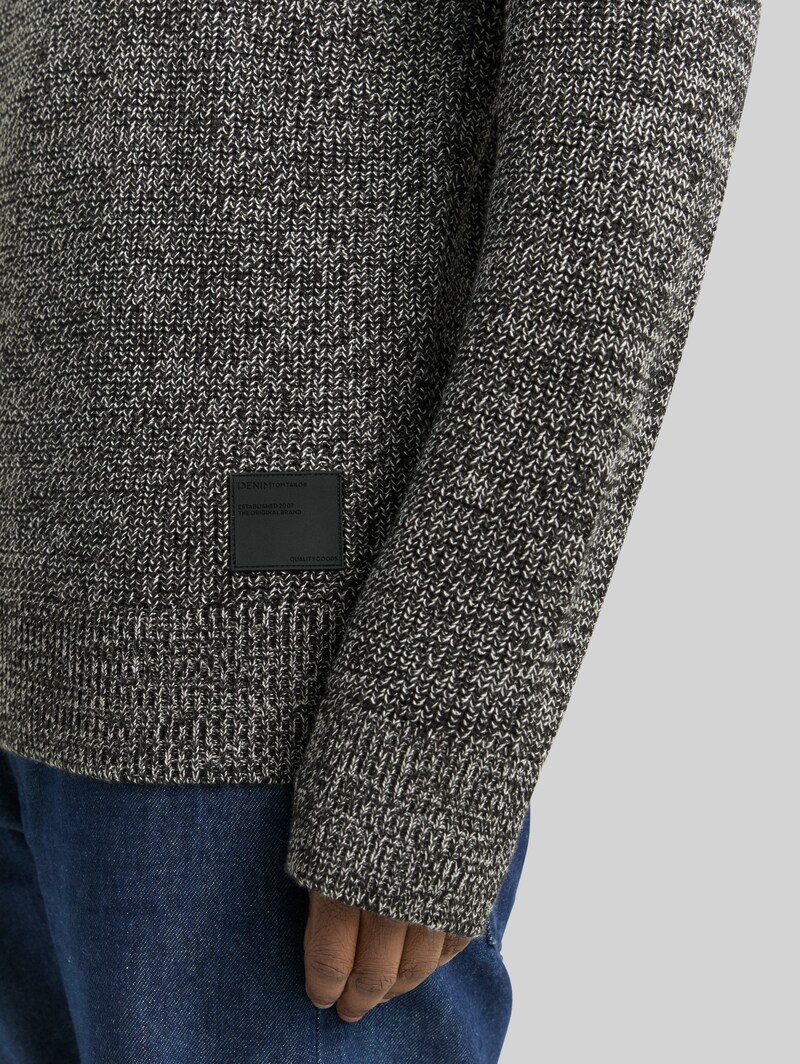 Tom Tailor Strickpullover mit Rundhalsausschnitt - Black White Mouline