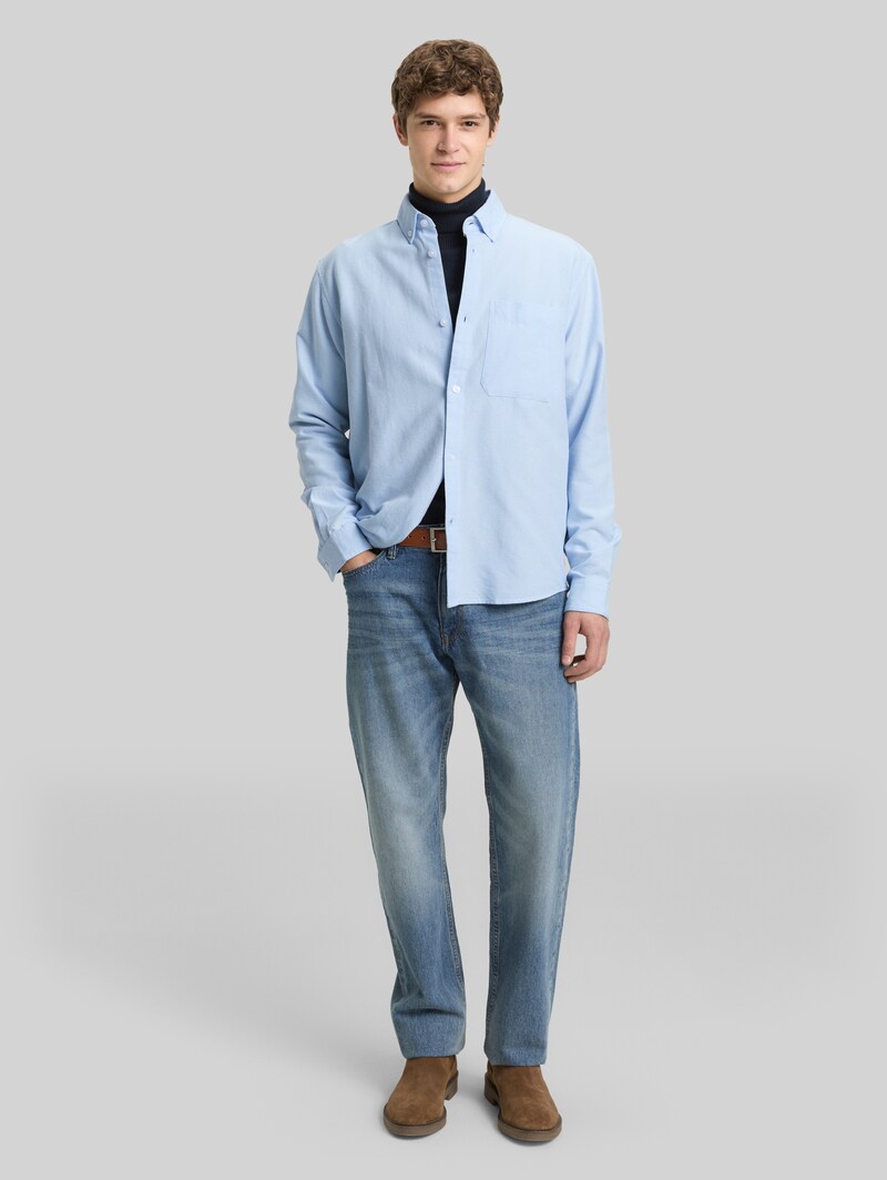 Tom Tailor Relaxed Fit Hemd aus Baumwolle - Light Blue Small Stripe