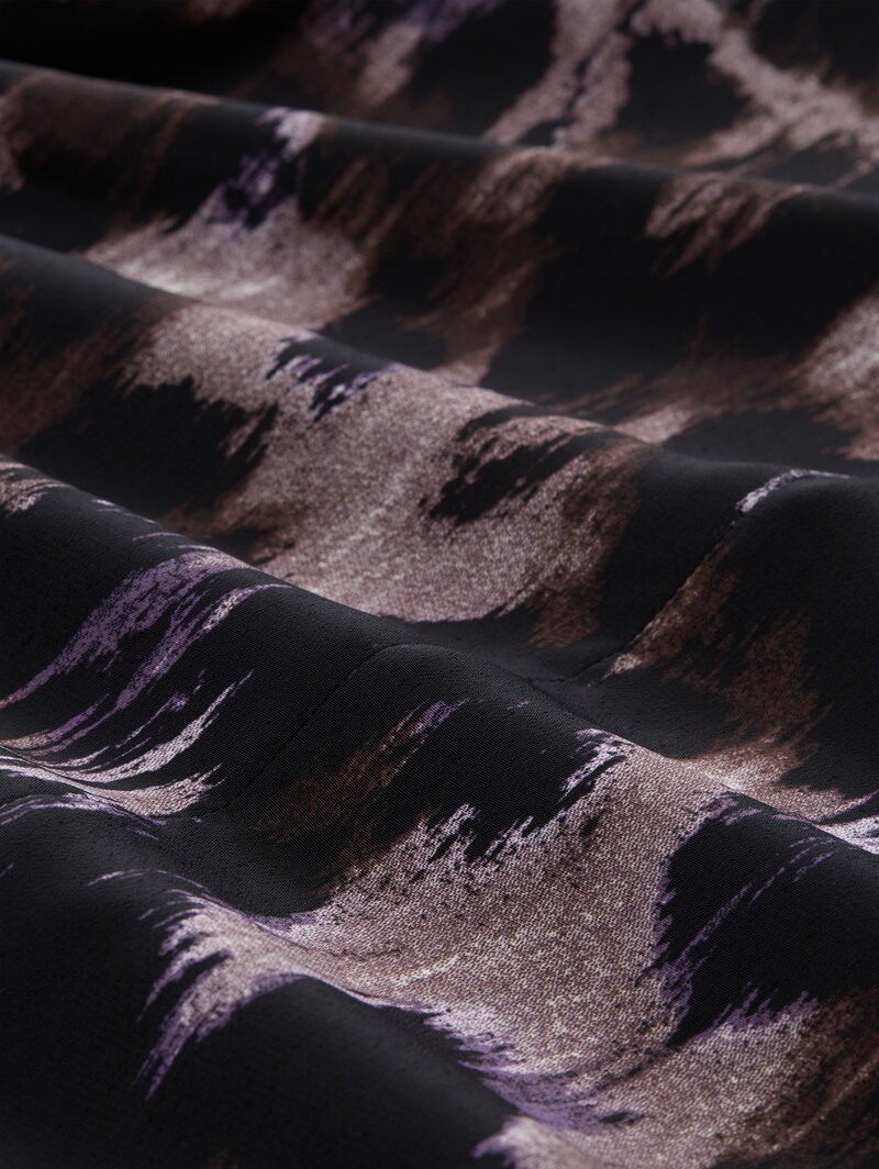 Tom Tailor Loose Fit Bluse mit Schleifen-Details - Black Brown Abstract Print