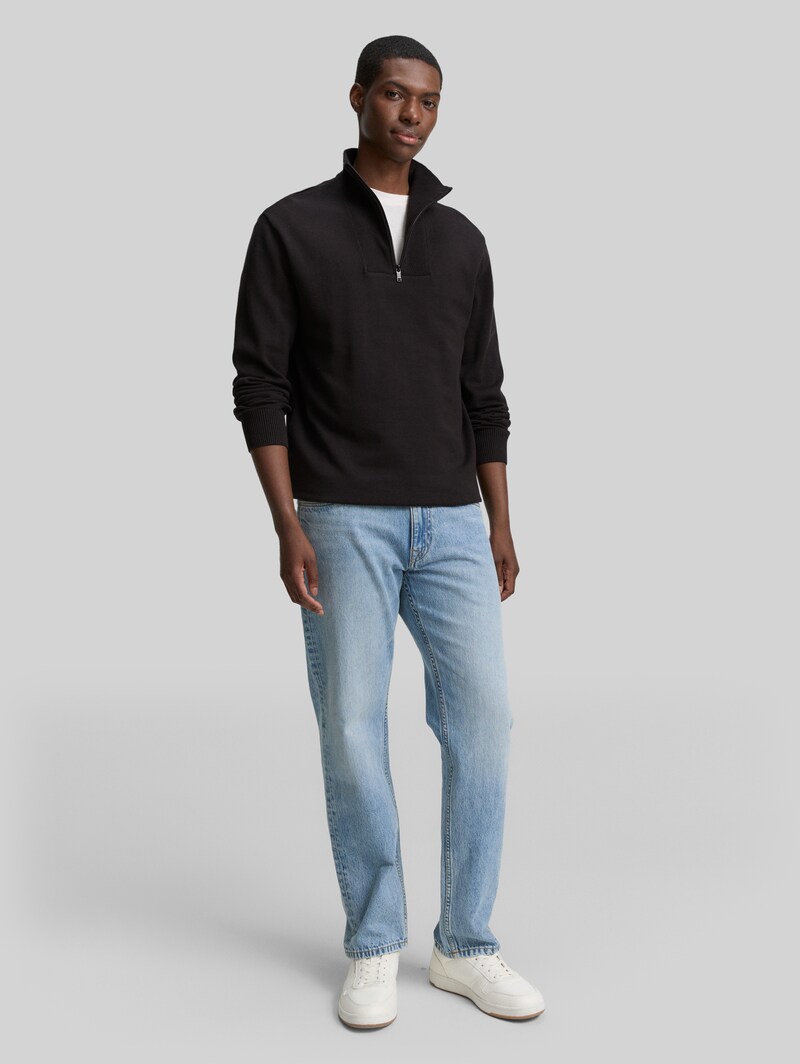 Tom Tailor Troyer Strickpullover aus Baumwolle - Night Watch Black