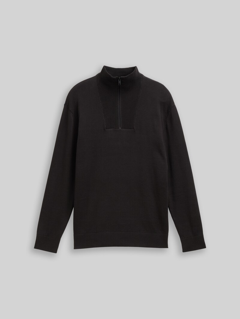 Tom Tailor Troyer Strickpullover aus Baumwolle - Night Watch Black