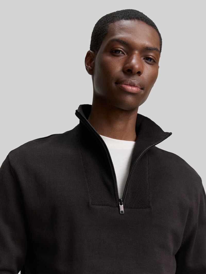 Tom Tailor Troyer Strickpullover aus Baumwolle - Night Watch Black