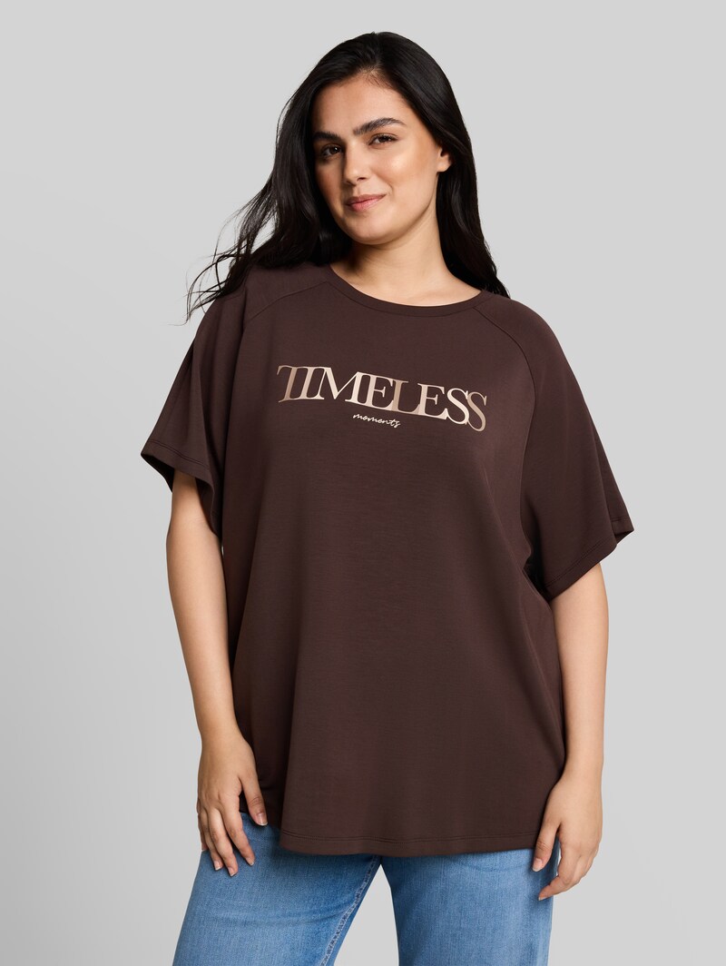 Tom Tailor Plus Size - Scuba T-Shirt mit Schriftzug - Java Dark Brown Tom Tailor Plus Size - Scuba T-Shirt mit Schriftzug - Java Dark Brown
