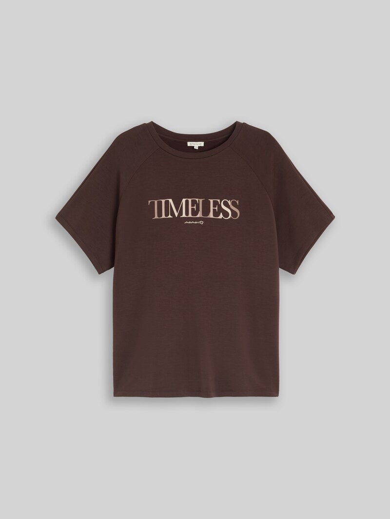 Tom Tailor Plus Size - Scuba T-Shirt mit Schriftzug - Java Dark Brown