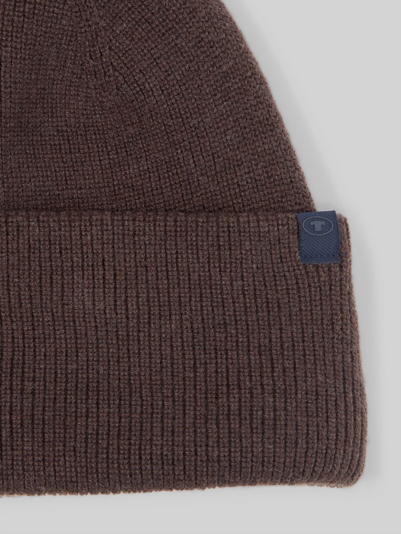 Tom Tailor Beanie Mütze mit Kaschmir-Anteil - Dark Chocolate Brown Melange