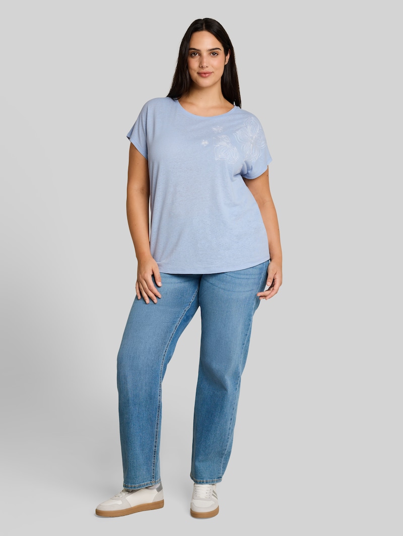 Tom Tailor Plus Size - T-Shirt mit Leinenanteil - Kentucky Blue