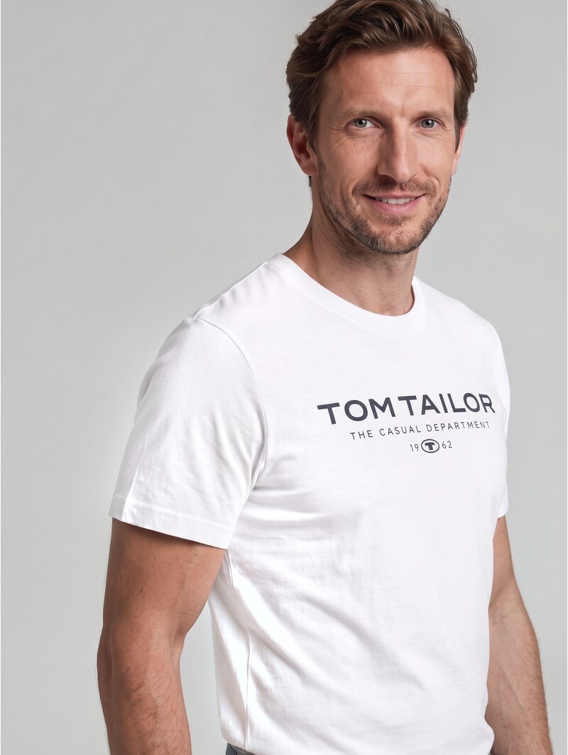 Tom Tailor T-Shirt aus Baumwolle mit Logo-Print - White