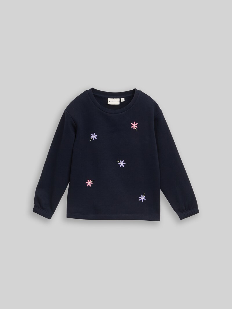 Tom Tailor Sweatshirt mit Blumenstickereien - Sky Captain Blue