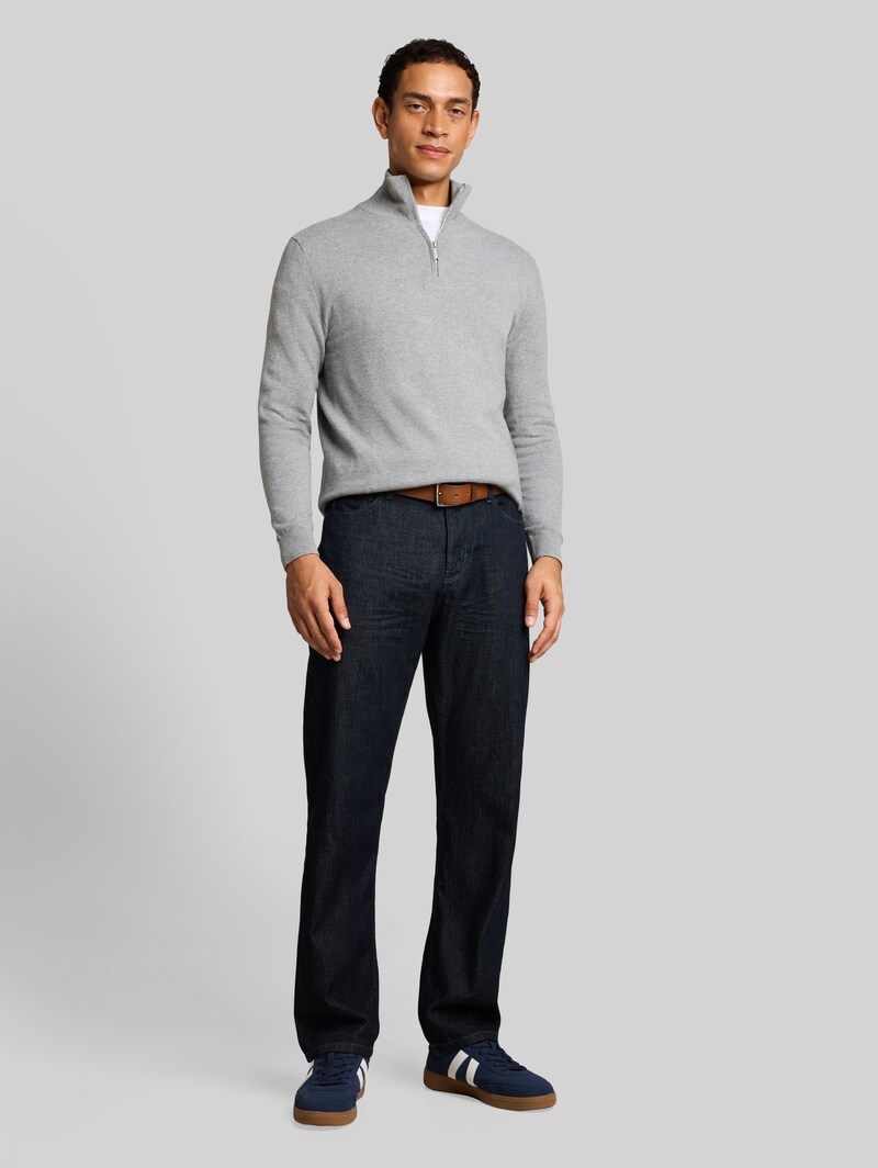 Tom Tailor Troyer Strickpullover mit Kaschmir-Anteil - Knit Grey Melange