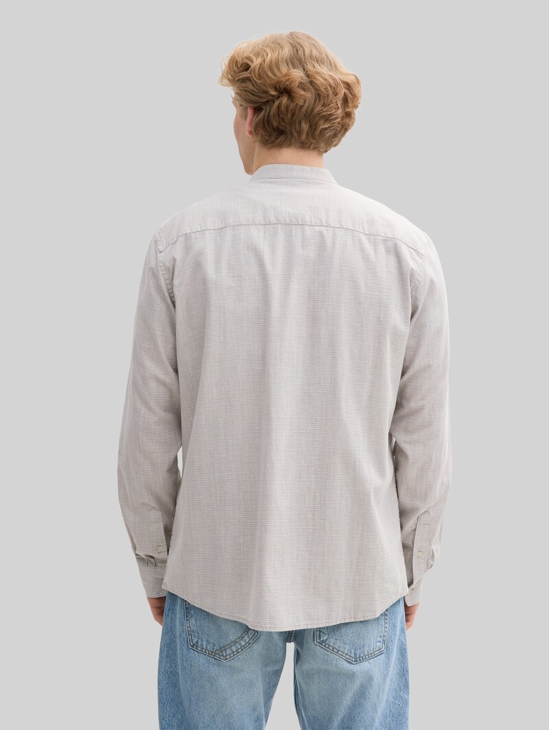 Tom Tailor Basic Fit Hemd mit Stehkragen - Tree Green Grid Design