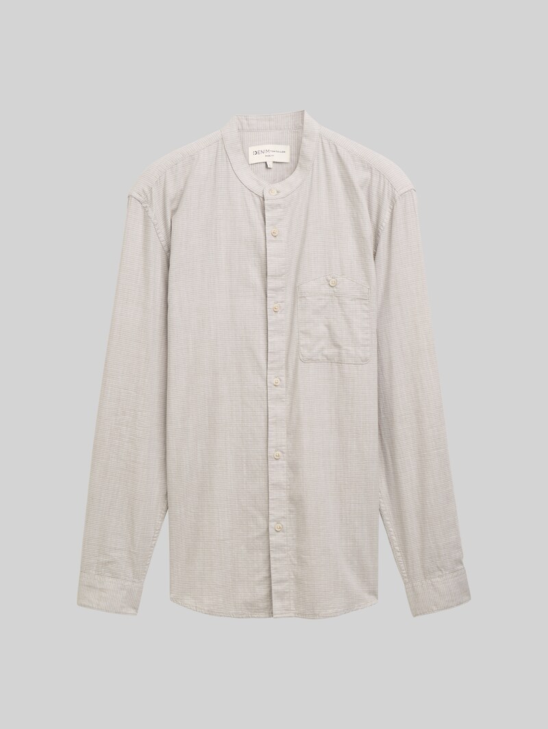 Tom Tailor Basic Fit Hemd mit Stehkragen - Tree Green Grid Design
