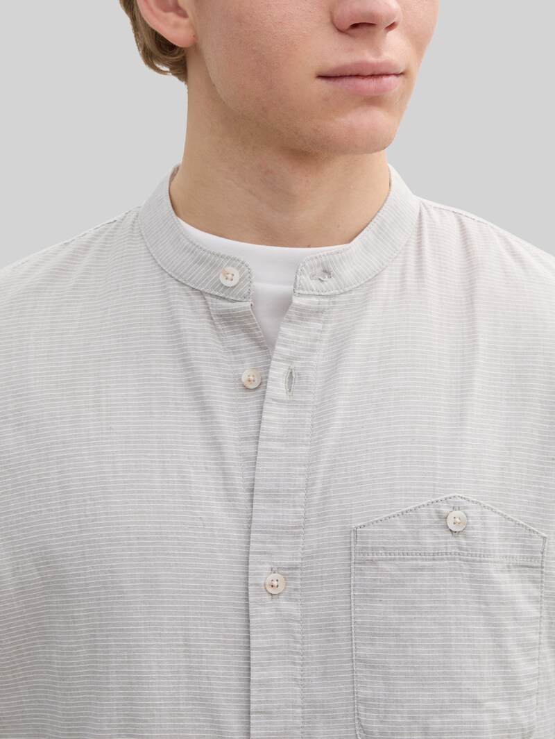 Tom Tailor Basic Fit Hemd mit Stehkragen - Tree Green Grid Design