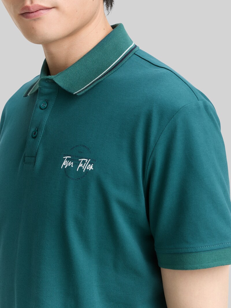 Tom Tailor Piqué Poloshirt mit print - Jasper Green
