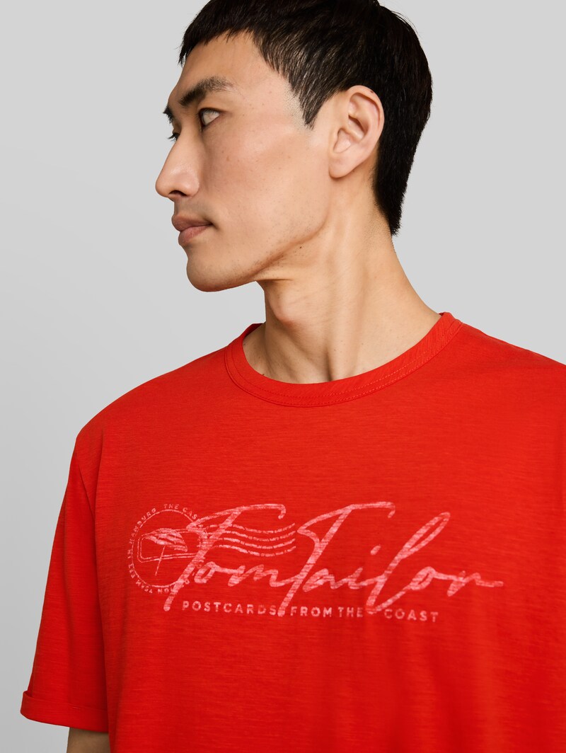 Tom Tailor T-Shirt mit Logo-Print - Orange Red