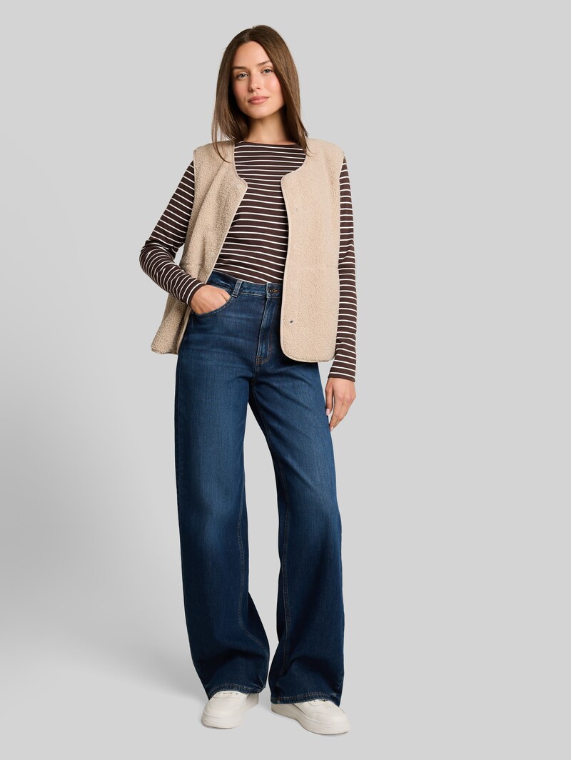 Tom Tailor Langarmshirt mit Streifenmuster - Brown White Stripe