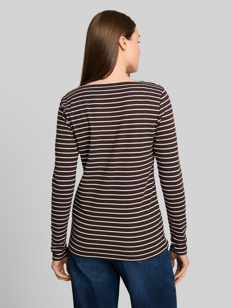 Tom Tailor Langarmshirt mit Streifenmuster - Brown White Stripe