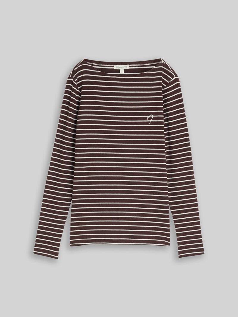 Tom Tailor Langarmshirt mit Streifenmuster - Brown White Stripe