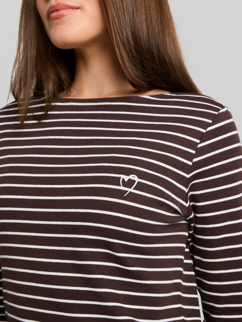 Tom Tailor Langarmshirt mit Streifenmuster - Brown White Stripe