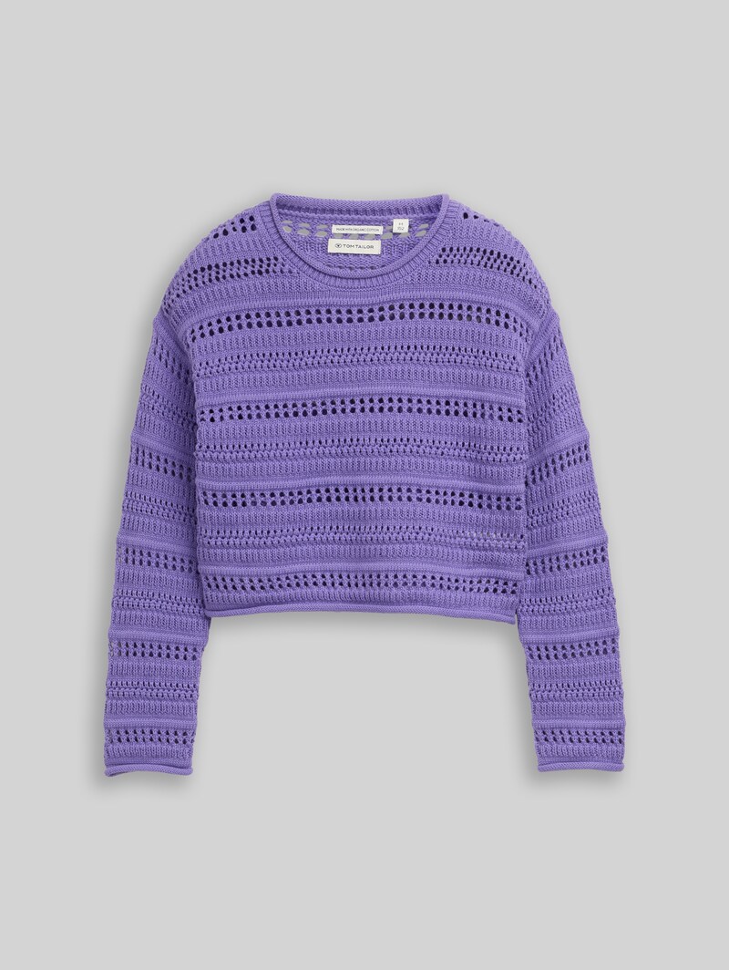 Tom Tailor Cropped Strickpullover mit Streifenmuster - Vervain Lilac