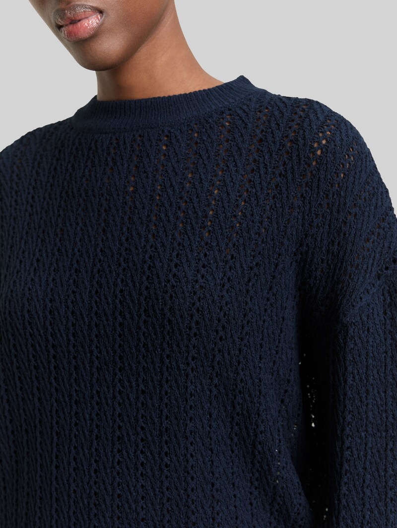 Tom Tailor Relaxed Fit Strickpullover mit Lochmuster - Sky Captain Blue