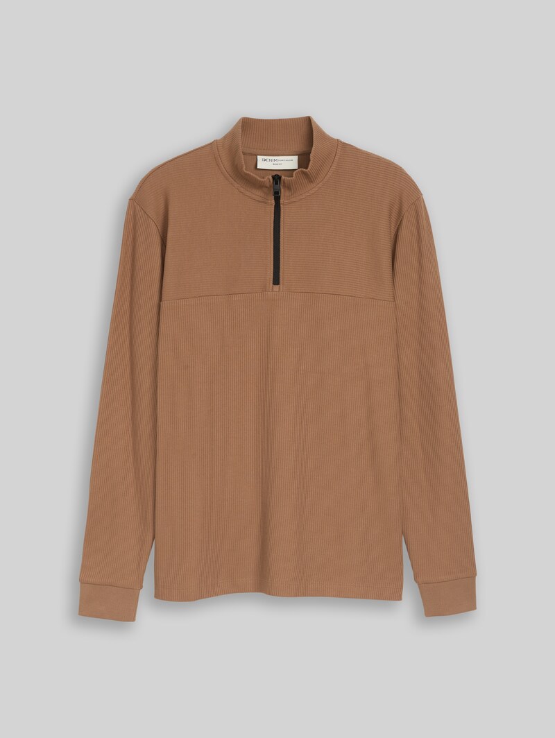 Tom Tailor Troyer Langarmshirt mit Reißverschluss - Malt Brown