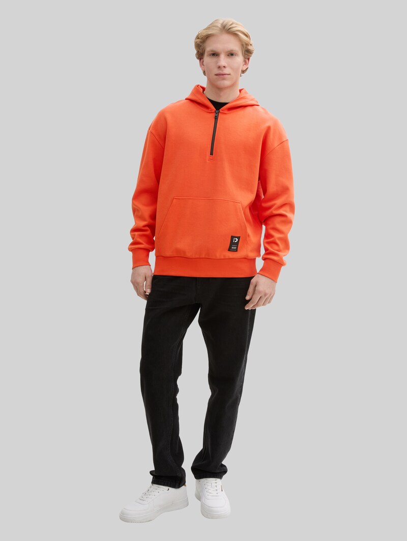 Tom Tailor Relaxed Fit Hoodie Sweatshirt mit Reißverschluss - Deep Fiery Orange