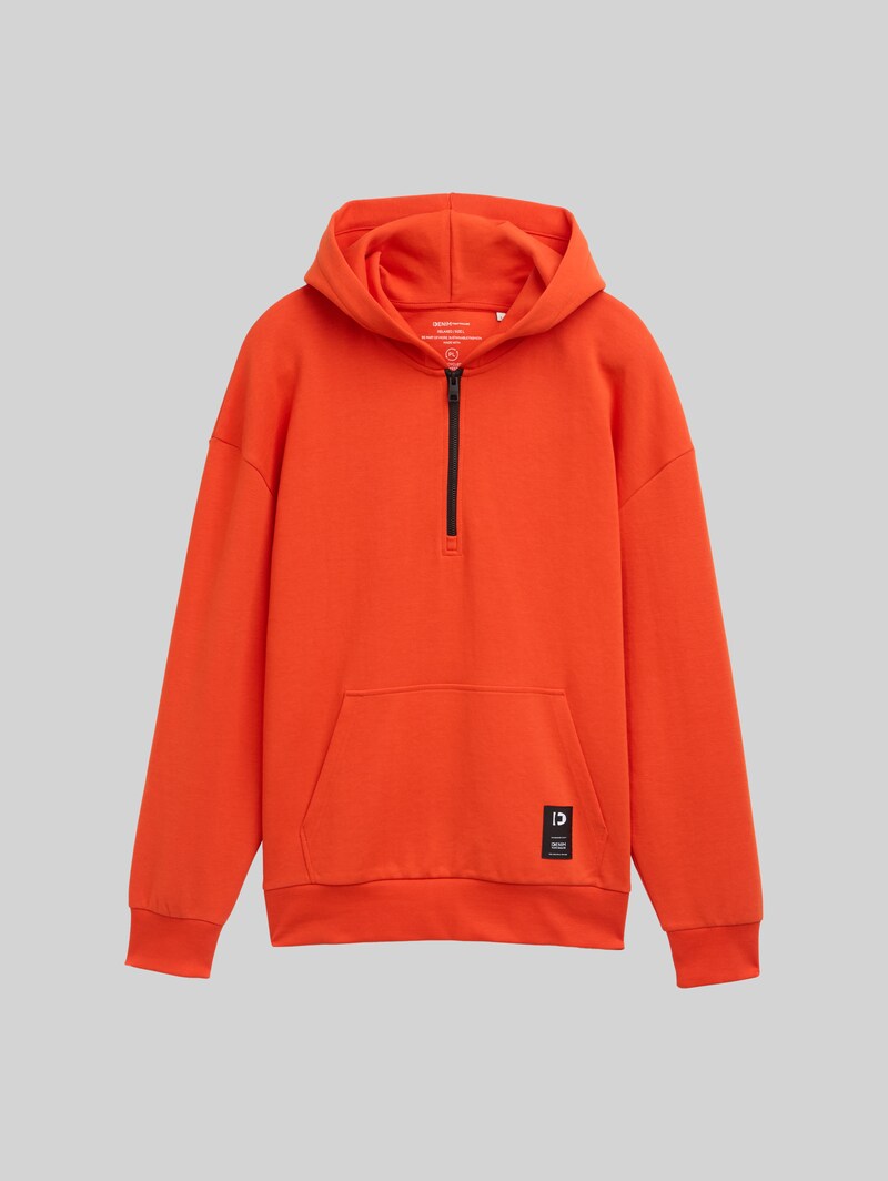 Tom Tailor Relaxed Fit Hoodie Sweatshirt mit Reißverschluss - Deep Fiery Orange