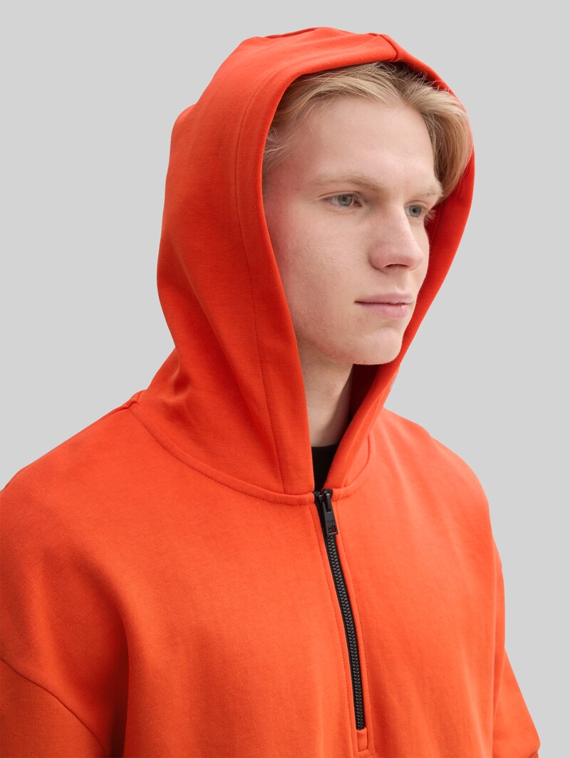 Tom Tailor Relaxed Fit Hoodie Sweatshirt mit Reißverschluss - Deep Fiery Orange