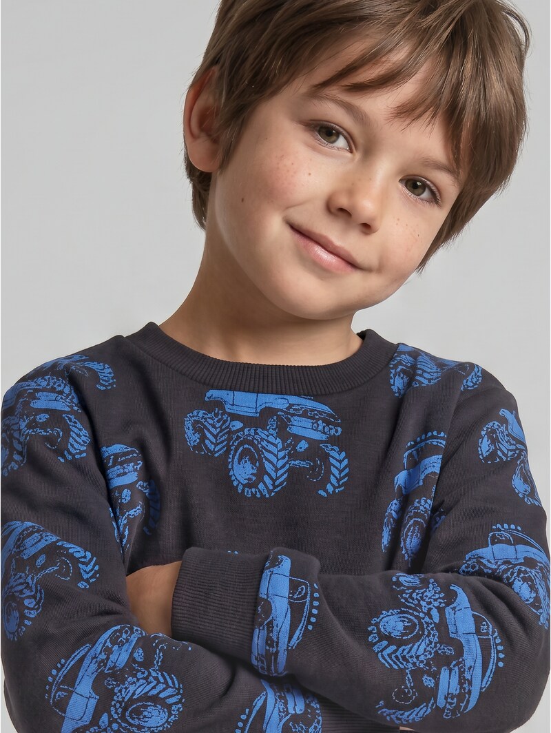Tom Tailor Sweatshirt mit Allover-Print - Grey Blue Monster Truck Design