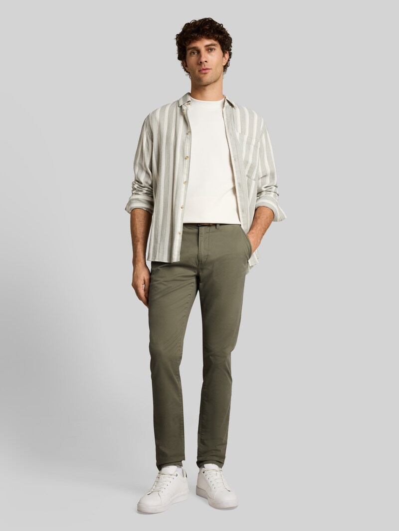 Tom Tailor Slim Chino Hose mit Gürtel - Urban Olive Green