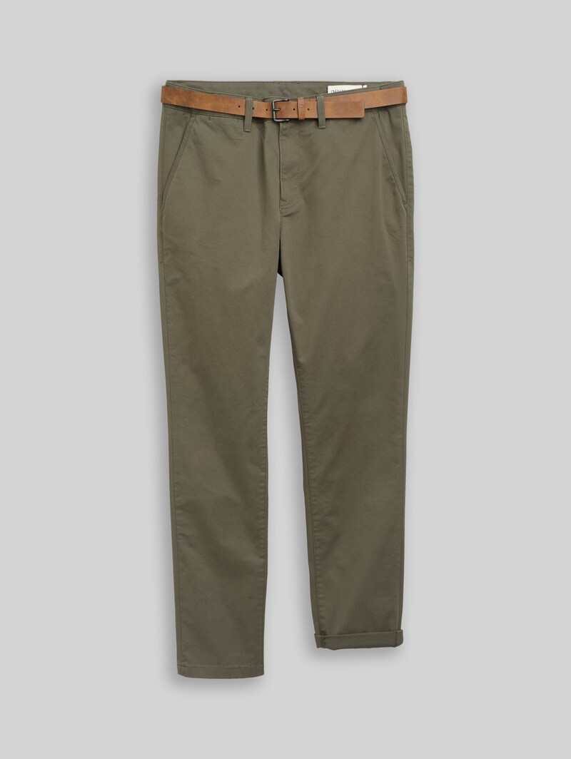 Tom Tailor Slim Chino Hose mit Gürtel - Urban Olive Green