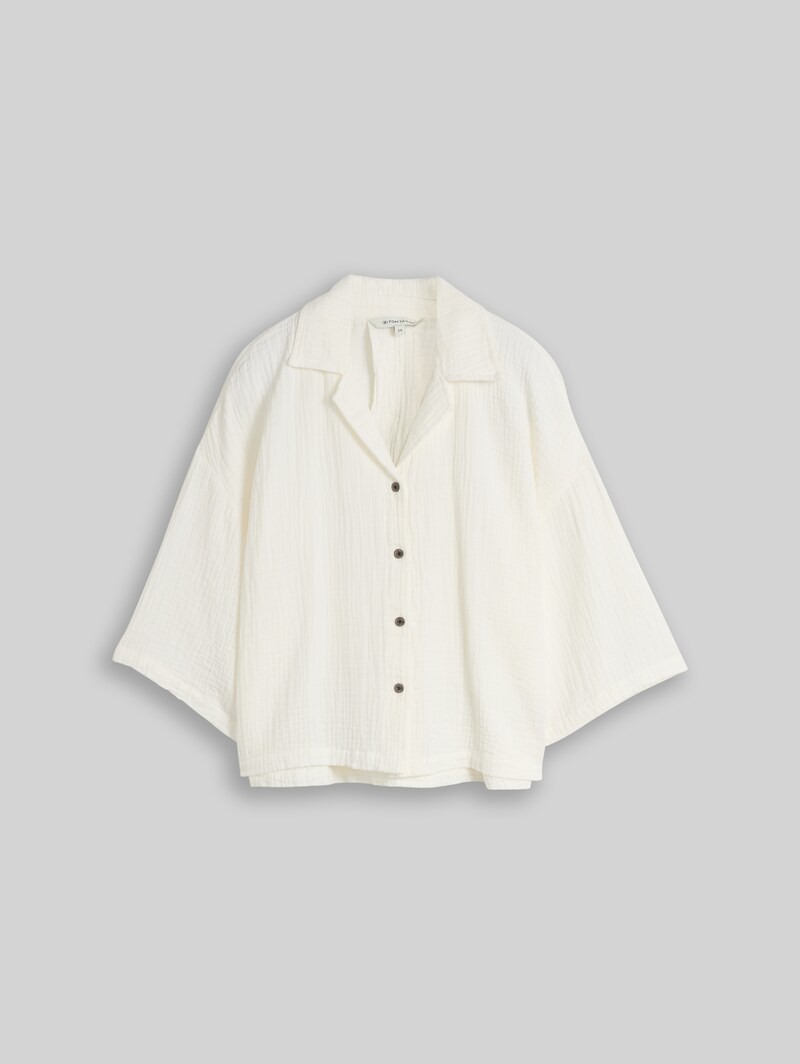 Tom Tailor Oversize Musselin Bluse aus Baumwolle - Whisper White