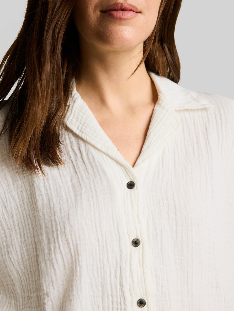 Tom Tailor Oversize Musselin Bluse aus Baumwolle - Whisper White