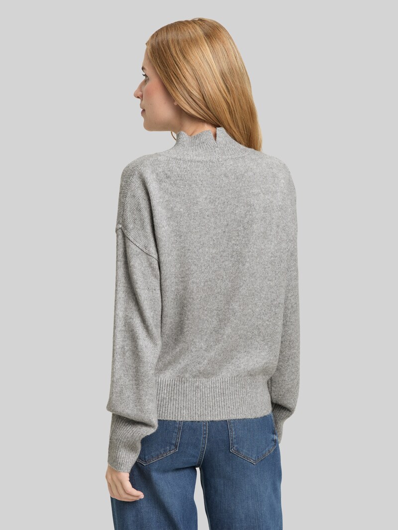 Tom Tailor Oversize Strickpullover mit Stehkragen - Medium Silver Grey Melange