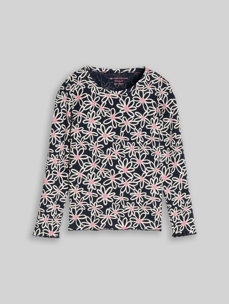 Tom Tailor Langarmshirt mit Muster - Dark Blue Small Daisy Print