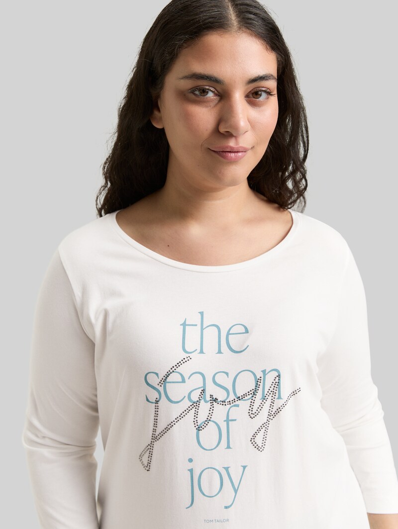 Tom Tailor Plus Size - Langarmshirt mit Print - Soft Clear White