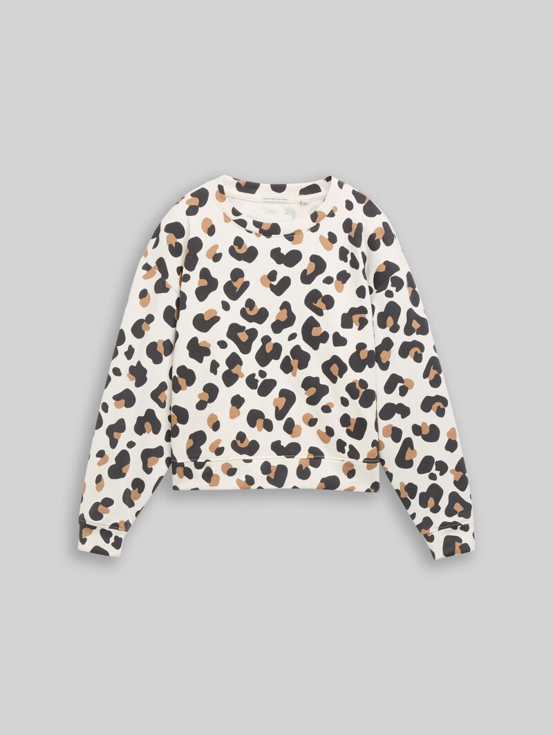 Tom Tailor Oversize Sweatshirt mit Leo-Print - White Beige Big Leo Print