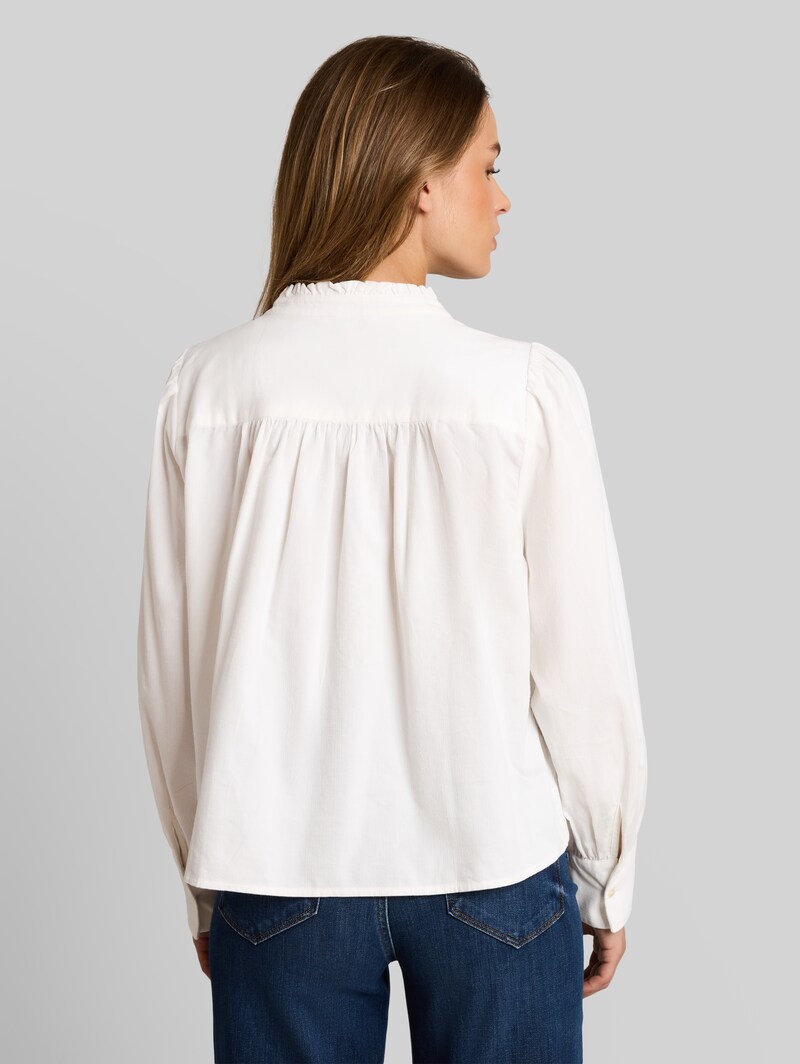 Tom Tailor Cordbluse mit Rüschenkragen - Whisper White