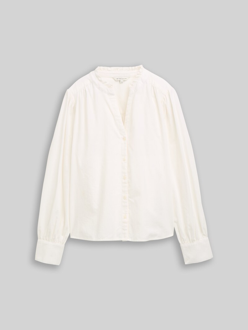 Tom Tailor Cordbluse mit Rüschenkragen - Whisper White