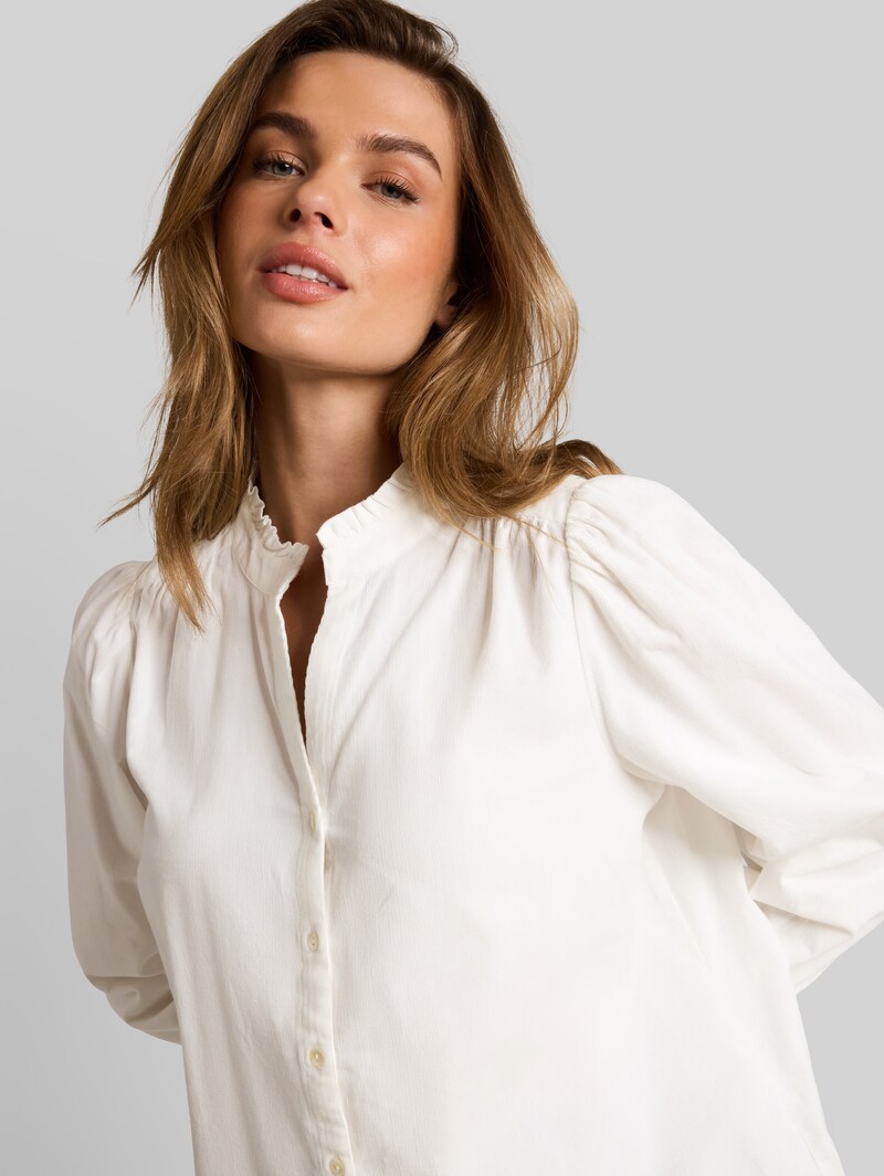 Tom Tailor Cordbluse mit Rüschenkragen - Whisper White