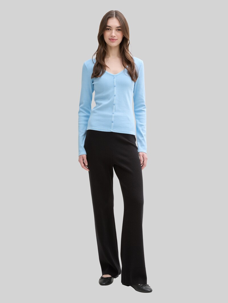 Tom Tailor Langarmshirt mit Deko-Knopfleiste - Dusty Sky Blue