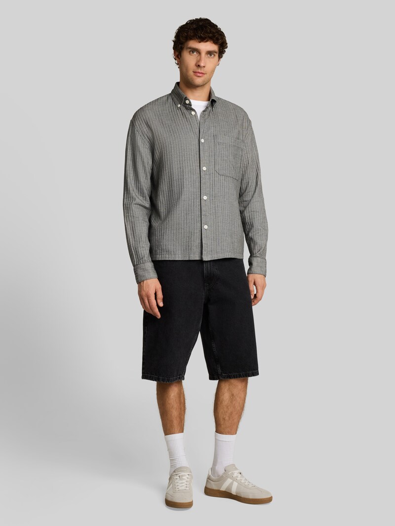 Tom Tailor Loose Fit Hemd aus Baumwolle - Black Stripe Structure