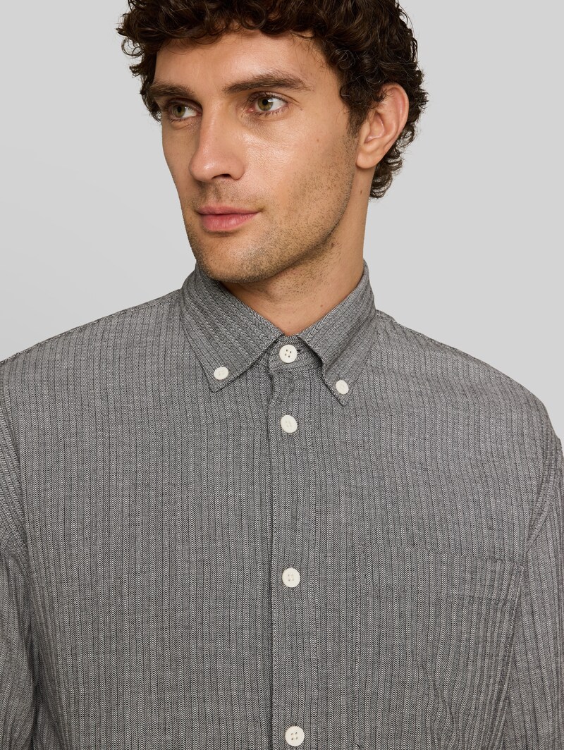 Tom Tailor Loose Fit Hemd aus Baumwolle - Black Stripe Structure