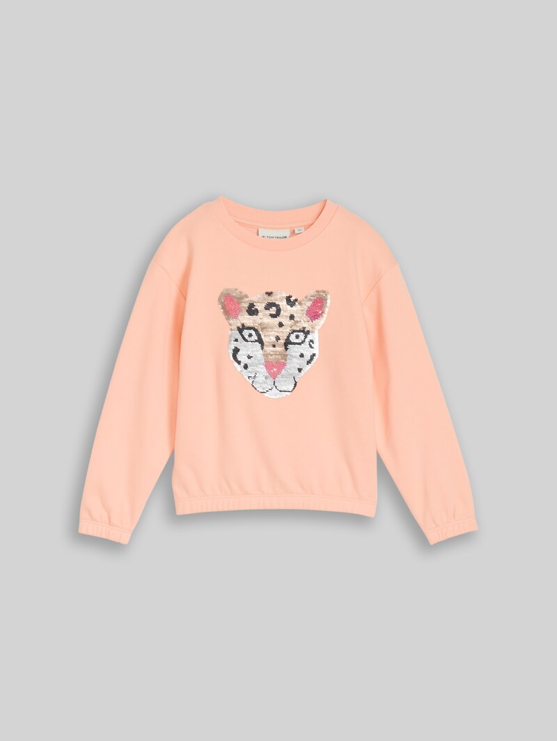 Tom Tailor Sweatshirt mit Wendepailletten - Peach Bloom