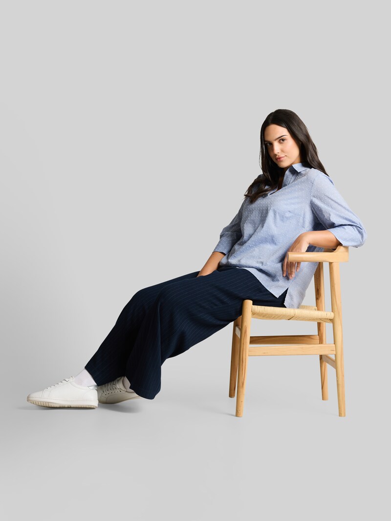 Tom Tailor Plus Size - Loose Fit Bluse mit Stickerei - Blue White Dobby