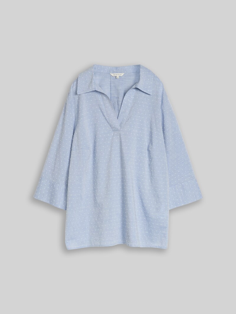Tom Tailor Plus Size - Loose Fit Bluse mit Stickerei - Blue White Dobby