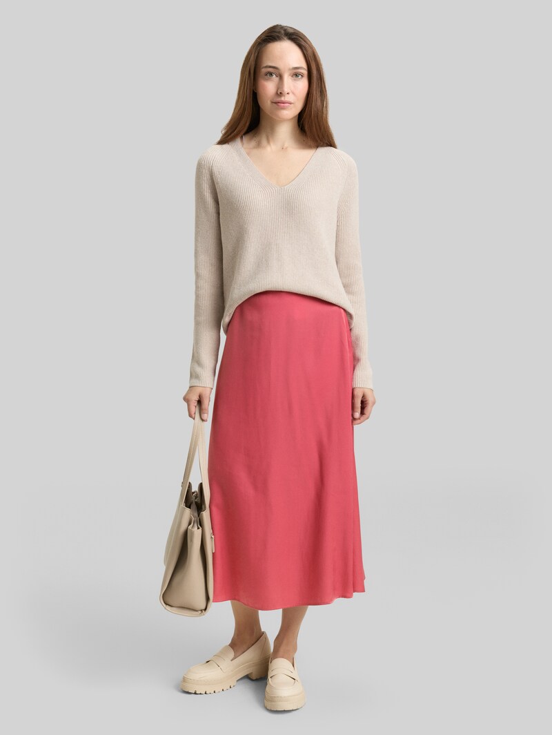 Tom Tailor High Waist Satin Midi-Rock - Cozy Pink
