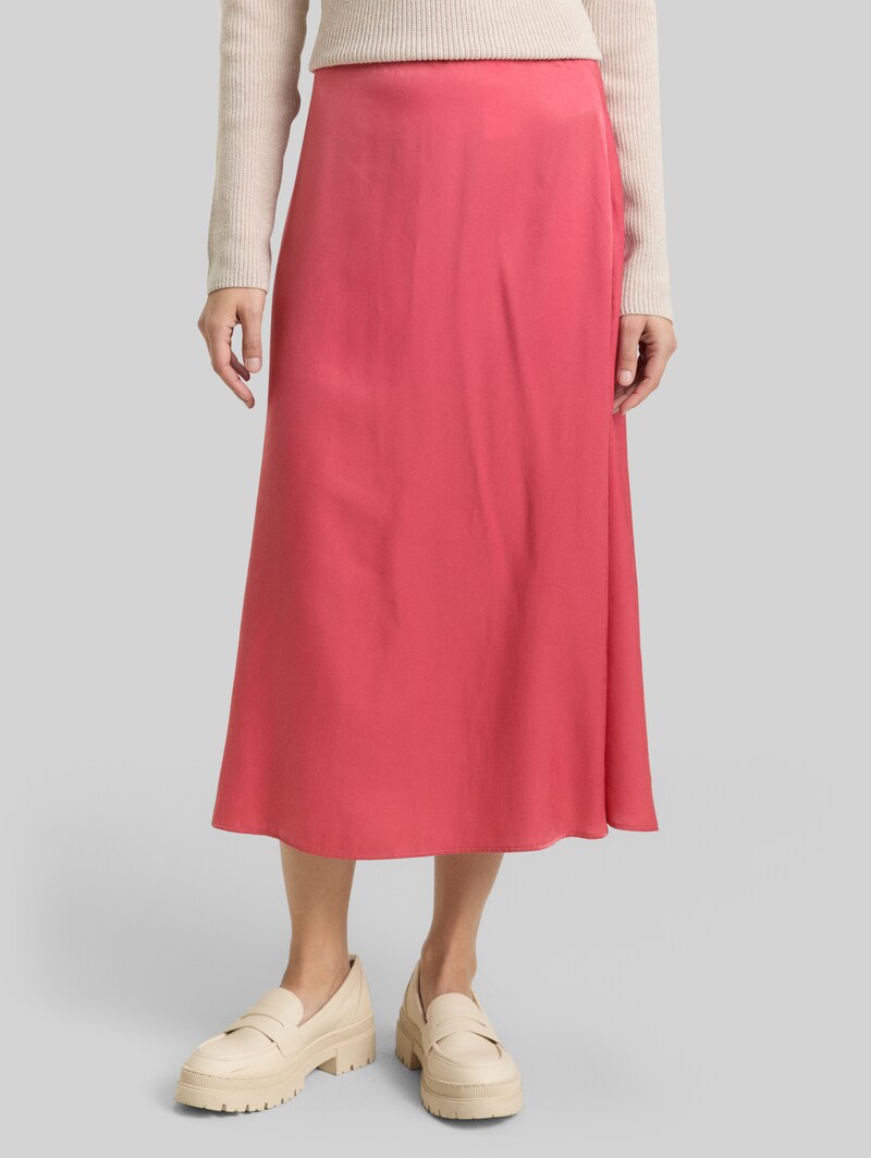 Tom Tailor High Waist Satin Midi-Rock - Cozy Pink