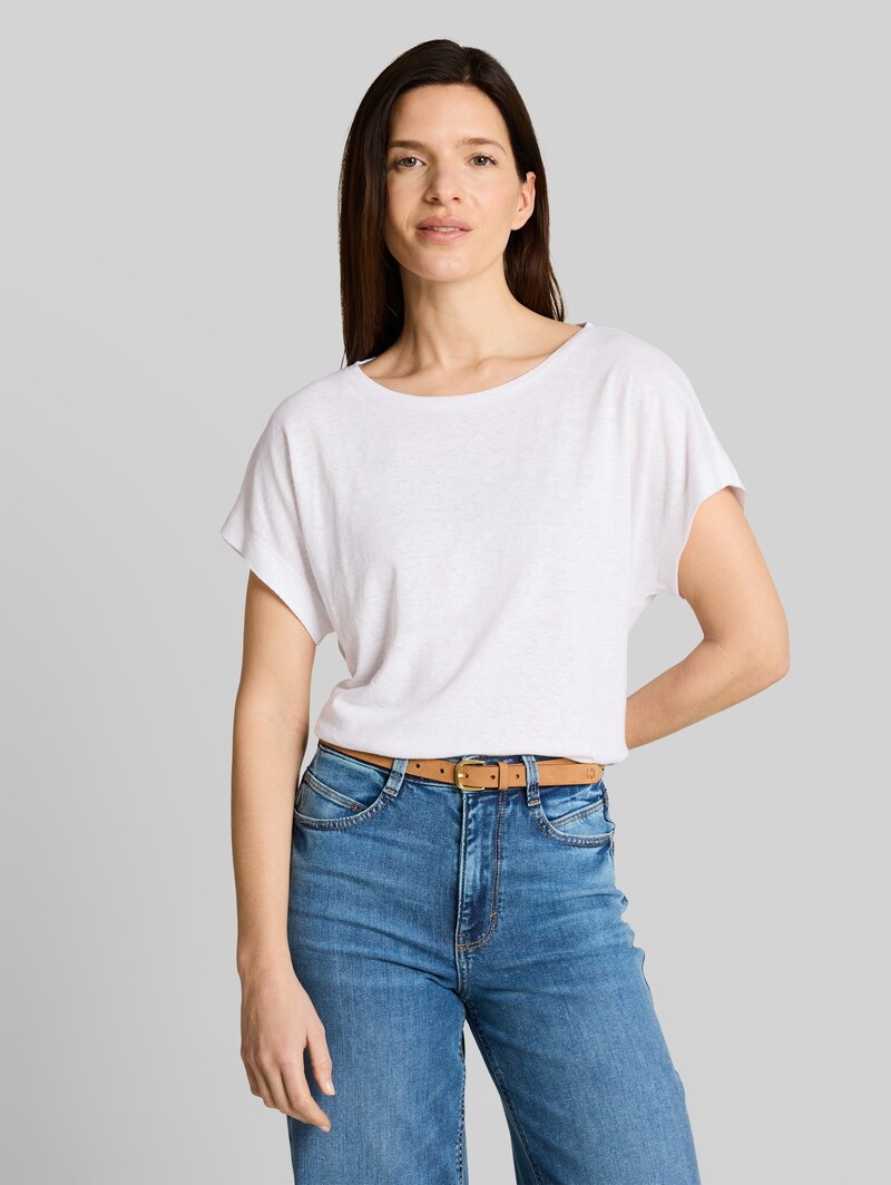 Tom Tailor Loose Fit T-Shirt mit Leinenanteil - White Tom Tailor Loose Fit T-Shirt mit Leinenanteil - White