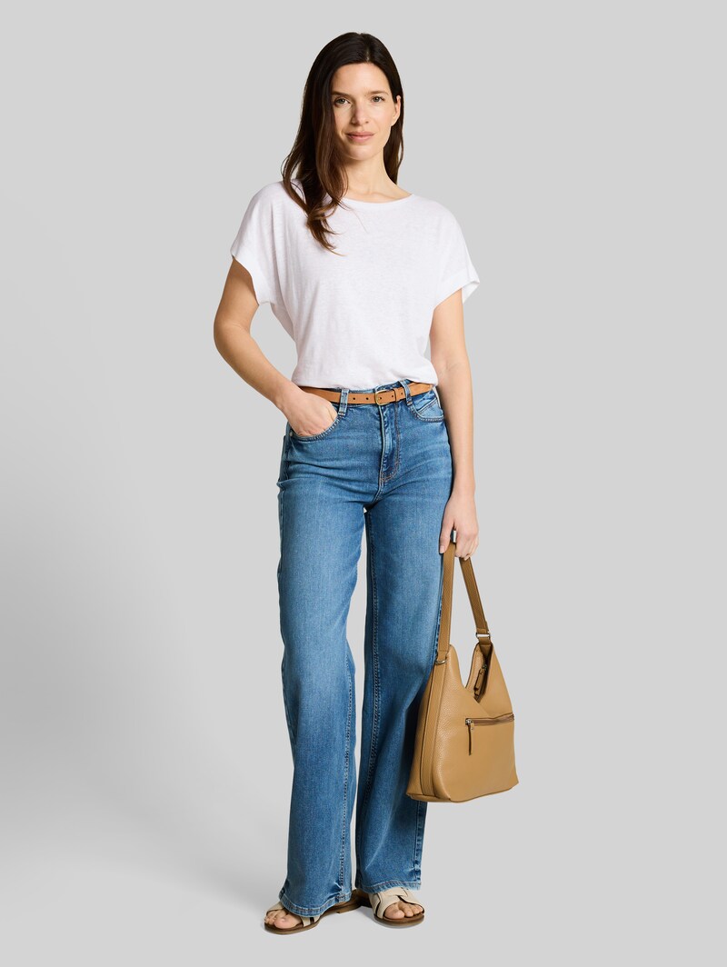 Tom Tailor Loose Fit T-Shirt mit Leinenanteil - White
